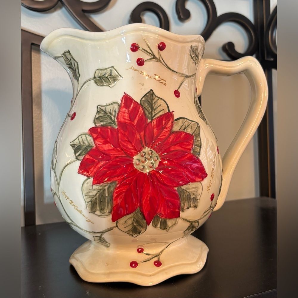☃️❄️☃️ Vintage Gibson USA Christmas Water Pitcher Poinsettia EPC